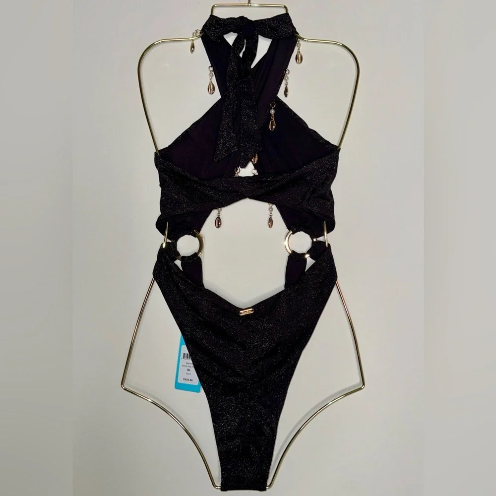 Beach Bunny- Sybil Wrap One Piece - Black Halter - New with Tag 🏷️ - Picture 8 of 14